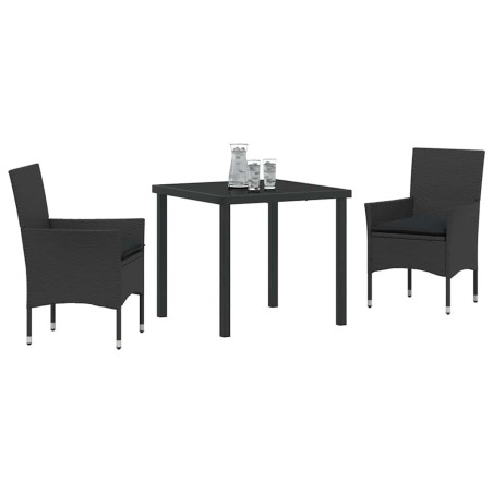 Ensemble de jardin 3 pièces avec coussins en rotin noir 