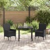 Ensemble de jardin 3 pièces avec coussins en rotin noir 