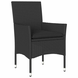 Ensemble de jardin 3 pièces avec coussins en rotin noir 