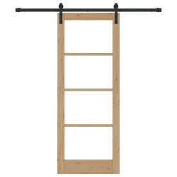 Porte Coulissante avec Ensemble de Quincaillerie "ORKDAL" Bois Massif & Verre 