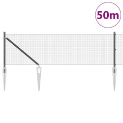 Clôture en fil soudé avec 13 pieux spike Gris 0.4x50 m Acier 