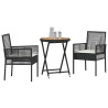 Ensemble Bistro de Jardin 3 pièces avec Coussins en Poly Rattan Noir 