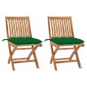 Chaises de jardin lot de 2 et coussins vert Bois de teck massif 