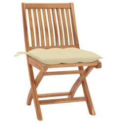 Chaises de jardin lot de 2 et coussins blanc crème Teck massif 