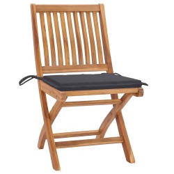 Chaises de jardin lot de 2 et coussins anthracite Bois de teck 