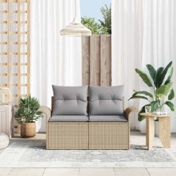 Canapé de jardin 2 places avec rangement & coussins en rattan poly beige 