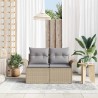 Canapé de jardin 2 places avec rangement & coussins en rattan poly beige 