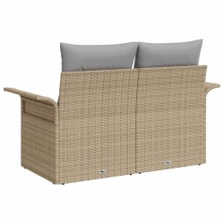 Canapé de jardin 2 places avec rangement & coussins en rattan poly beige 