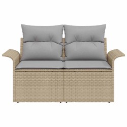 Canapé de jardin 2 places avec rangement & coussins en rattan poly beige 