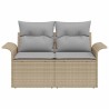 Canapé de jardin 2 places avec rangement & coussins en rattan poly beige 