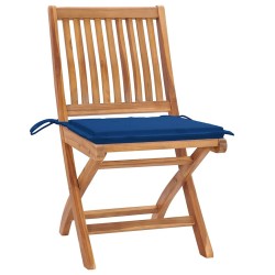 Chaises de jardin lot de 2 et coussins bleu royal Bois de teck 
