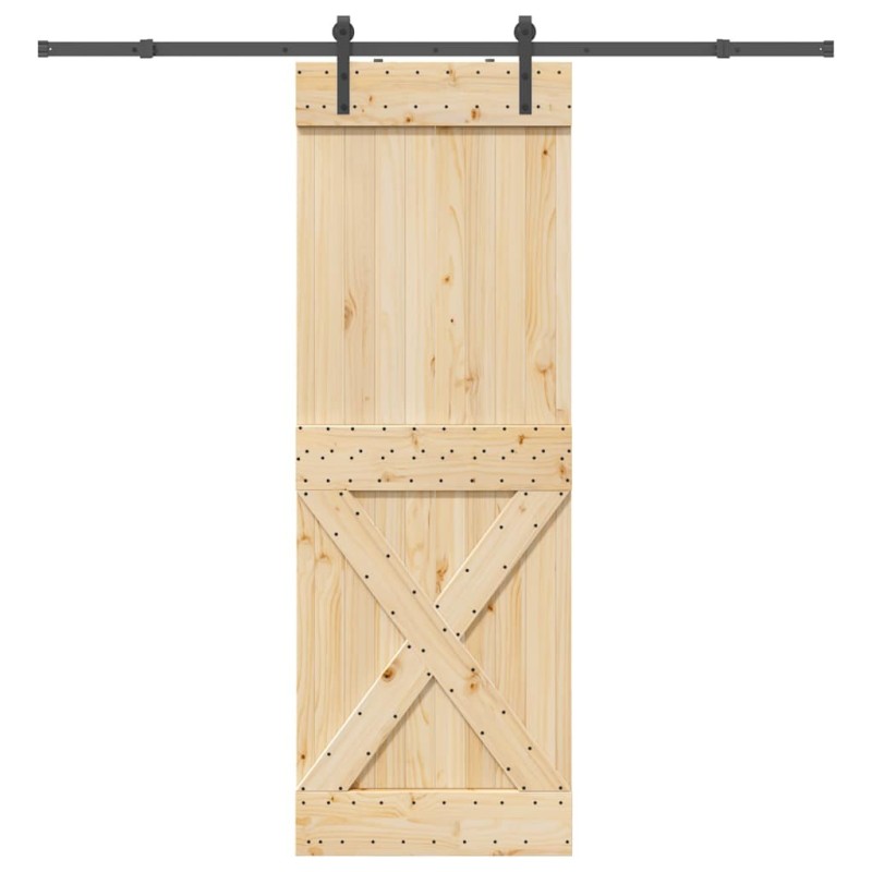 Porte coulissante et kit de quincaillerie 80x210 cm pin massif 