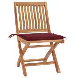 Chaises de jardin lot de 2 coussins rouge bordeaux Teck massif 