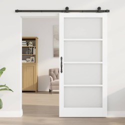 Porte coulissante avec kit de quincaillerie 'ORKDAL'Bois massif blanc et verre 