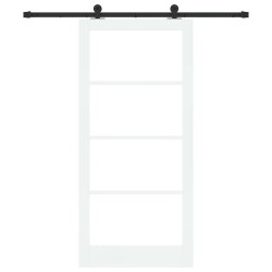 Porte coulissante avec kit de quincaillerie 'ORKDAL'Bois massif blanc et verre 