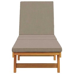 Chaise longue avec roues et coussin en taupe en bois massif 