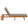 Chaise longue avec roues et coussin en taupe en bois massif 