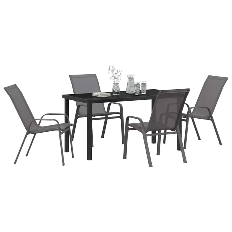 Ensemble de salle à manger de jardin 5 pièces en gris Textilène et acier 