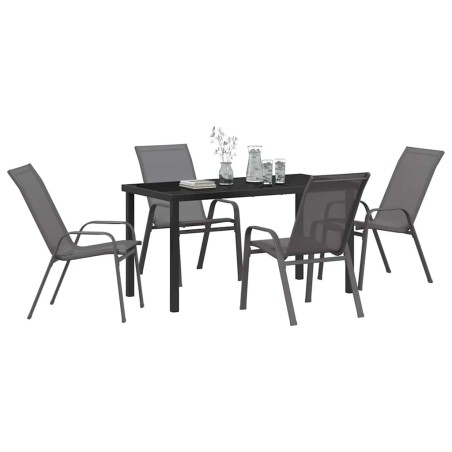 Ensemble de salle à manger de jardin 5 pièces en gris Textilène et acier 
