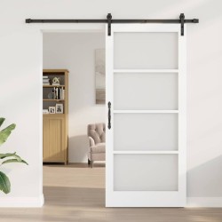 Porte Coulissante avec l'ensemble de quincaillerie 'ORKDAL'Bois Massif Blanc et Verre 