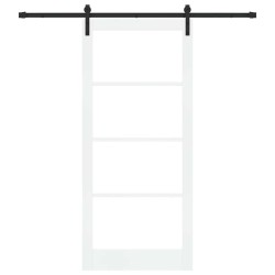Porte Coulissante avec l'ensemble de quincaillerie 'ORKDAL'Bois Massif Blanc et Verre 