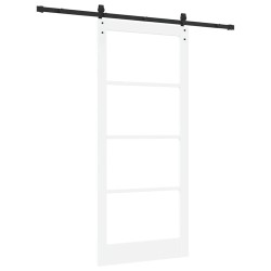 Porte Coulissante avec l'ensemble de quincaillerie 'ORKDAL'Bois Massif Blanc et Verre 