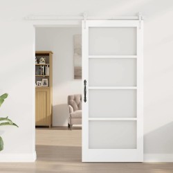 Porte coulissante avec quincaillerie blanche 86x211 cm en bois massif pin 