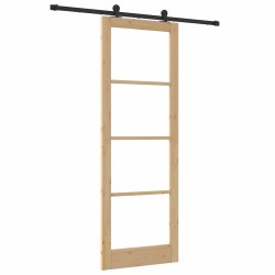 Porte coulissante avec kit de quincaillerie 'ORKDAL'en bois massif & verre 