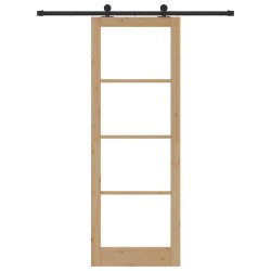 Porte coulissante avec kit de quincaillerie 'ORKDAL'en bois massif & verre 