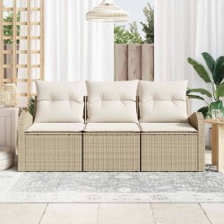 Set de canapé de jardin 3 pièces avec coussins Beige Poly Rotin vidaXL 