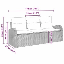 Set de canapé de jardin 3 pièces avec coussins Beige Poly Rotin vidaXL 