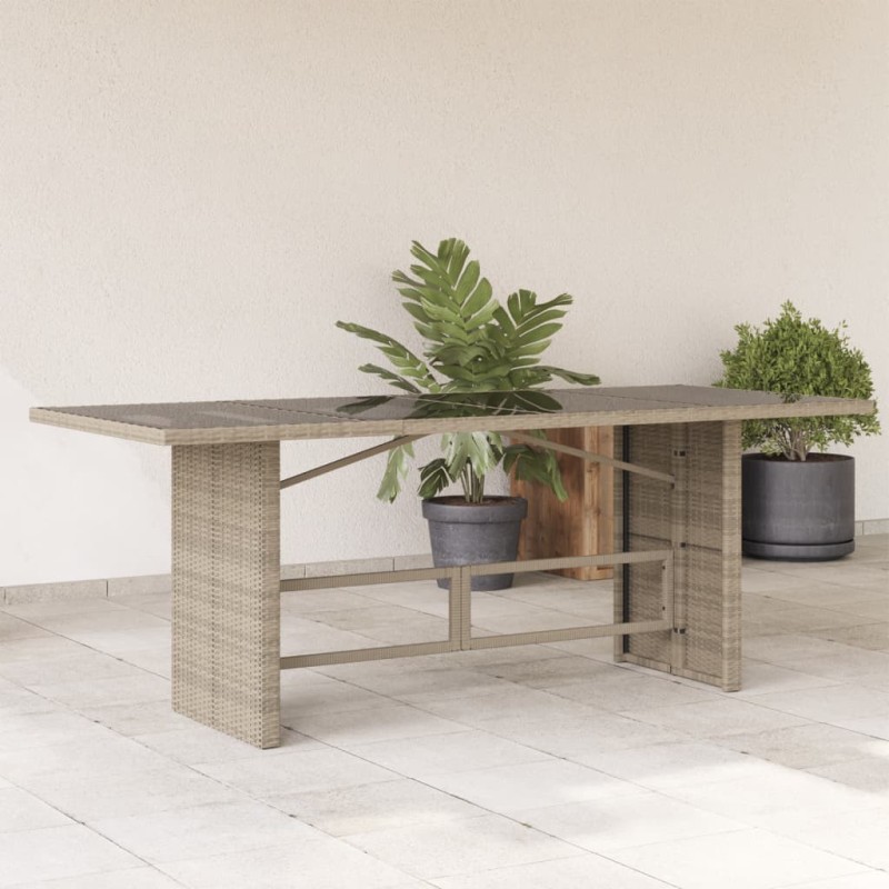 Table de jardin dessus en verre gris clair 190x80x74 cm 