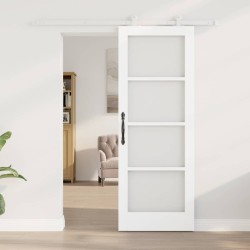 Porte Coulissante avec Quincaillerie 'ORKDAL'Blanche en Bois Massif et Verre 