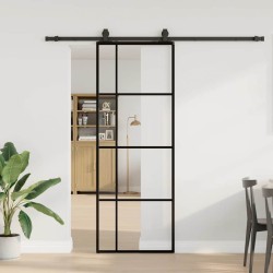 Porte coulissante kit de quincaillerie noir 76x205 cm verre ESG 