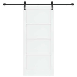 Porte Coulissante avec Ensemble de Matériel Blanc 86x198,5 cm Bois Massif de Pin 