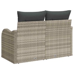 Canapé de jardin 2 places avec rangement et coussins gris clair en poly rattan 