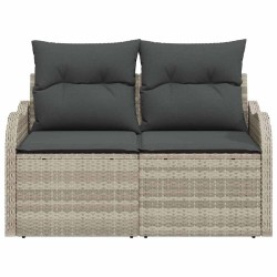 Canapé de jardin 2 places avec rangement et coussins gris clair en poly rattan 