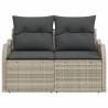 Canapé de jardin 2 places avec rangement et coussins gris clair en poly rattan 