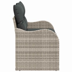 Canapé de jardin 2 places avec rangement et coussins gris clair en poly rattan 