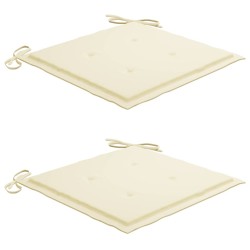 Chaises de jardin lot de 2 et coussins crème Bois teck massif 