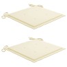 Chaises de jardin lot de 2 et coussins crème Bois teck massif 
