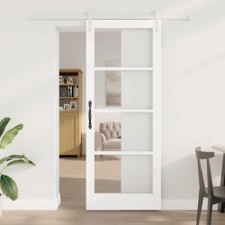 Porte Coulissante avec ensemble de quincaillerie 'ORKDAL'Bois Massif et Verre Blanc 