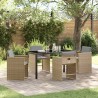 Set de salle à manger de jardin 5 pièces avec coussins, en poly rotin beige 