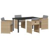Set de salle à manger de jardin 5 pièces avec coussins, en poly rotin beige 