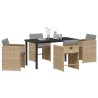 Set de salle à manger de jardin 5 pièces avec coussins, en poly rotin beige 