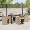 Set de salle à manger de jardin 5 pièces avec coussins, en poly rotin beige 