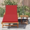 Chaise Longue Pliante avec Roues & Coussin Rouge Bois Massif Acacia 