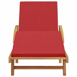 Chaise Longue Pliante avec Roues & Coussin Rouge Bois Massif Acacia 