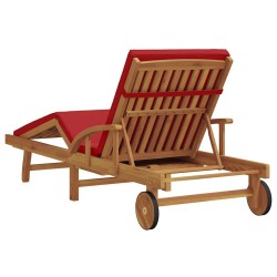 Chaise Longue Pliante avec Roues & Coussin Rouge Bois Massif Acacia 