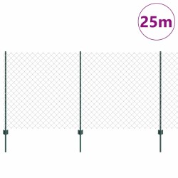 Clôture en chaîne avec 22 poteaux verts en U 1,2x25 m en acier 